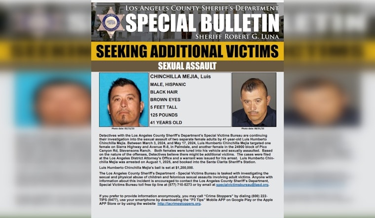 Suspected Serial Assailant Arrested in Los Angeles County; Authorities Seek Additional Victims in Palmdale and Stevenson Ranch Cases
