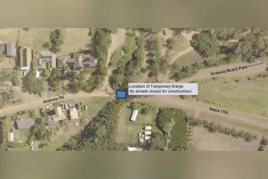 Temporary Bridge Construction on Anahola Road Set Through December as Kauai Commuters Are Alerted to Delays