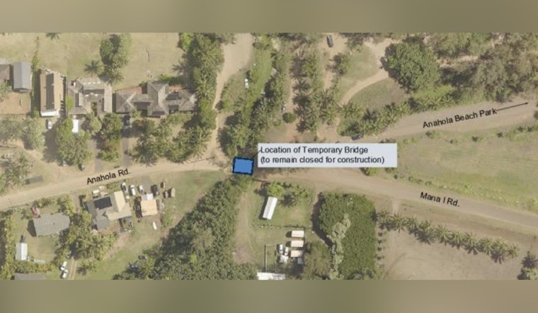 Temporary Bridge Construction on Anahola Road Set Through December as Kauai Commuters Are Alerted to Delays
