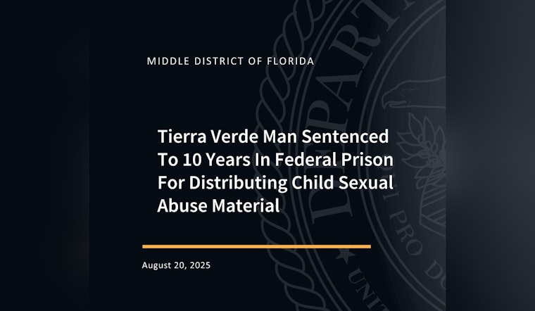 Tierra Verde Man Sentenced to 10 Years for Distributing Child Sexual Abuse Material
