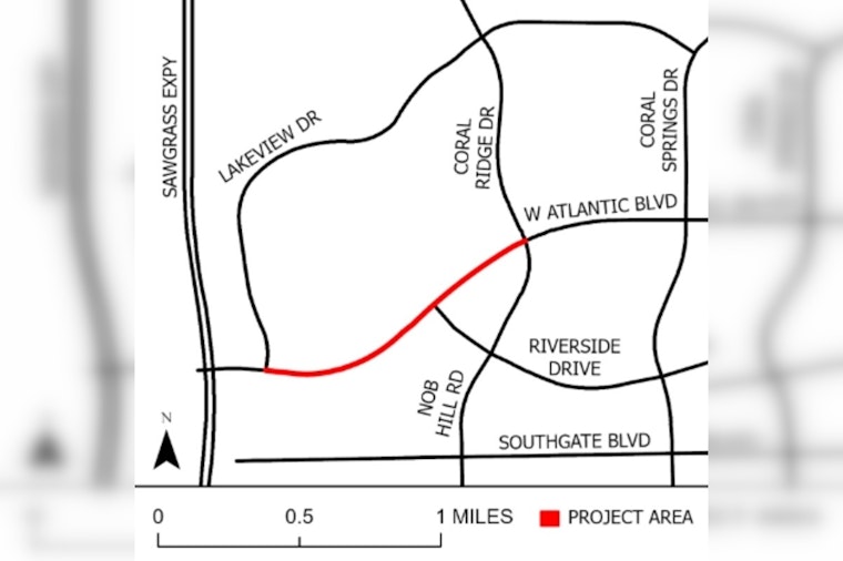 Travel Alert Lane Closures on West Atlantic Boulevard in Coral Springs for Drainage Upgrades Through December 2025