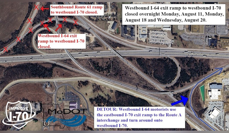 Upcoming Overnight Closures on Westbound I-64 Exit Ramp to I-70 in Warrenton and Wentzville Area