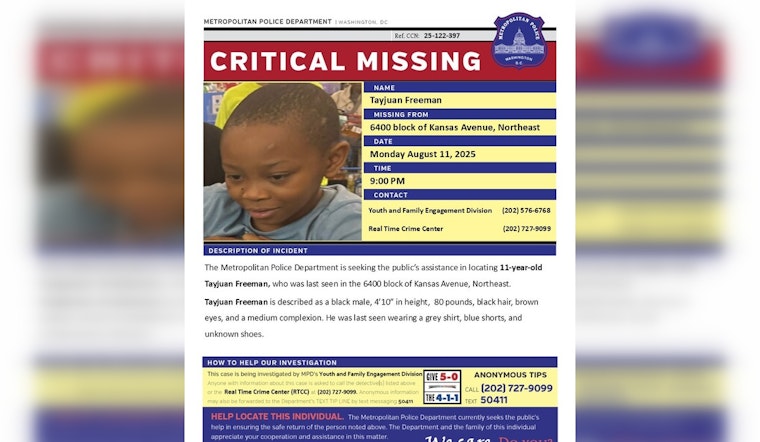 Urgent Search for Missing 11-Year-Old Tayjuan Freeman in Northeast DC, Police Call for Community Assistance