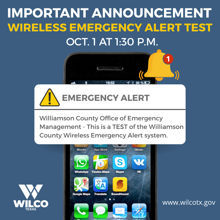 Williamson County Will Test Emergency Alert System Next Wednesday as