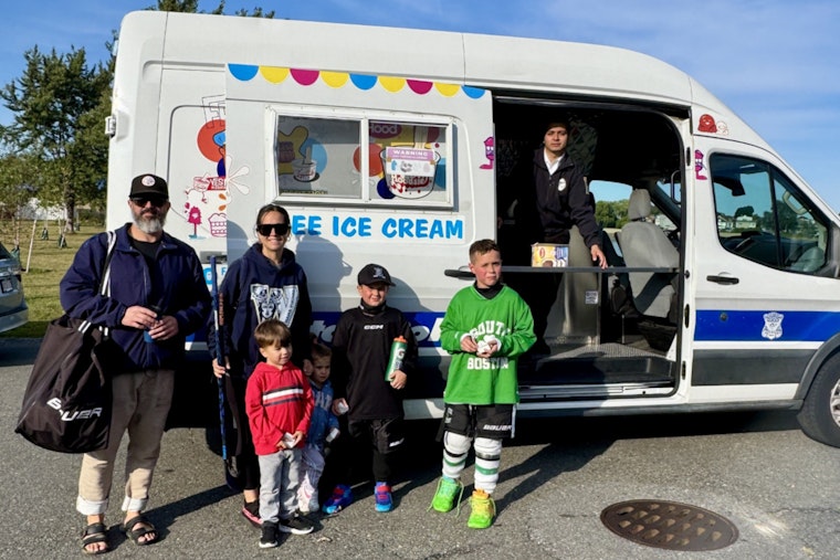 Boston Police Department's Ice-Hockey Skills Program Delights Young Skaters with BPD Ice Cream Truck Visit