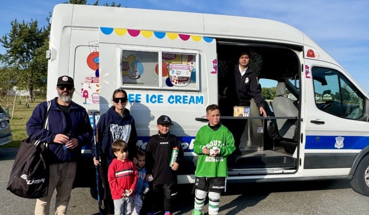 Boston Police Department's Ice-Hockey Skills Program Delights Young Skaters with BPD Ice Cream Truck Visit