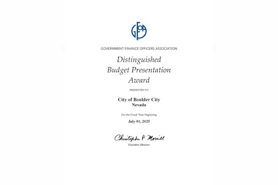 Boulder City Honored with Distinguished Budget Presentation Award by GFOA for Exemplary Fiscal Management