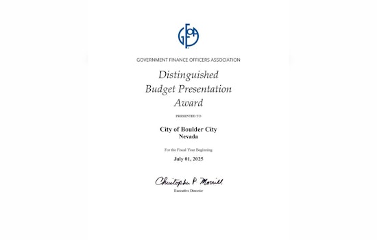 Boulder City Honored with Distinguished Budget Presentation Award by GFOA for Exemplary Fiscal Management