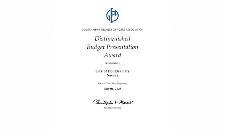 Boulder City Honored with Distinguished Budget Presentation Award by GFOA for Exemplary Fiscal Management