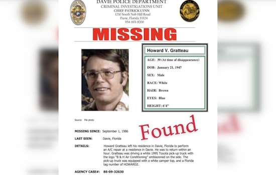 Decades-Long Mystery Solved: Missing Davie Man's Remains Found in Sunrise Lake after 39 Years