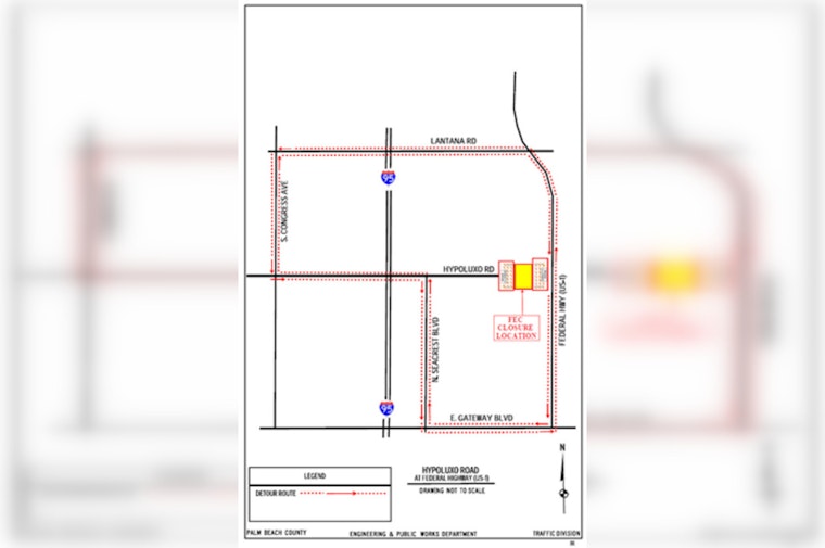 Essential Maintenance Leads to Closure of Hypoluxo Road Near Federal Highway, Detours in Place