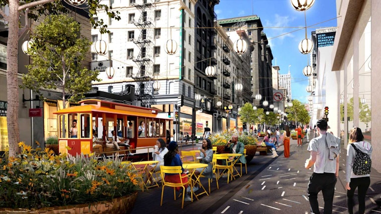 European-Style Sidewalk Cafés & Golden Lanterns Seek to Replace Powell Street 'For Lease' Signs