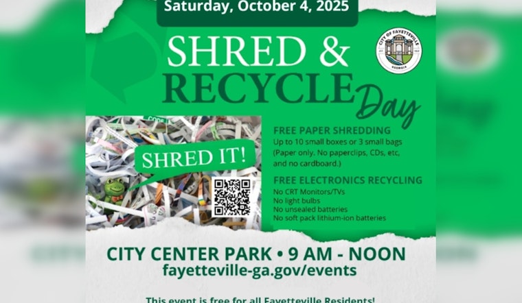 Fayetteville Invites Residents to Shred & Recycle Day for Secure Document Destruction and E-Waste Recycling
