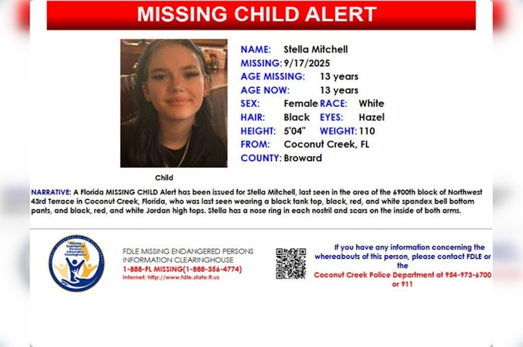Florida Authorities Issue Missing Child Alert for 13-Year-Old Stella Mitchell from Coconut Creek