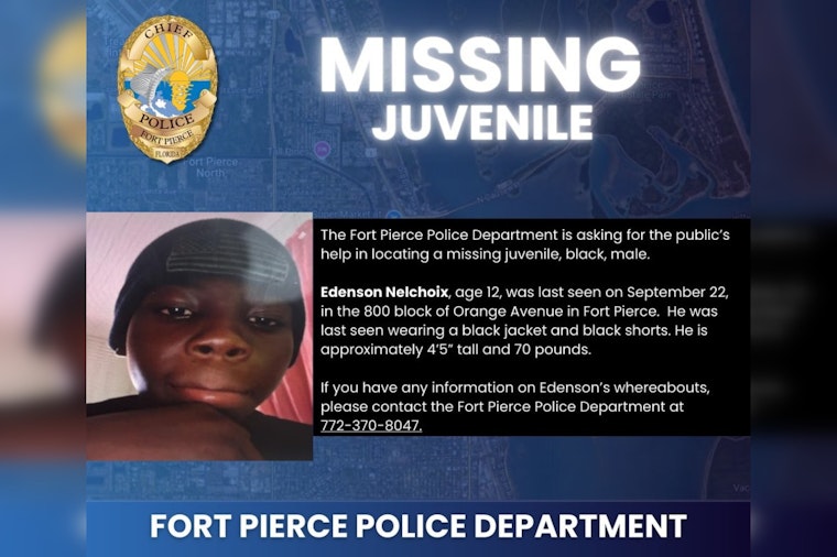 Fort Pierce Police Amplify Search for Missing 12-Year-Old Edenson Nelchoix, Community Urged to Assist