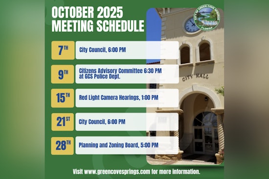 Green Cove Springs Outlines October Public Meeting Schedule for Enhanced Civic Engagement