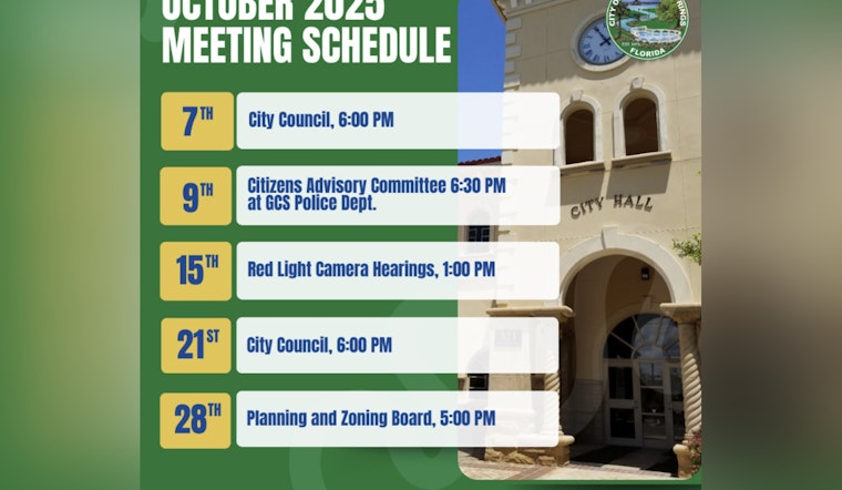 Green Cove Springs Outlines October Public Meeting Schedule for Enhanced Civic Engagement