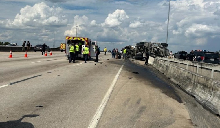 Houston's I-69 Eastex Freeway Scene of Overturned Cement Truck Accident as Two Hospitalized with Severe Injuries