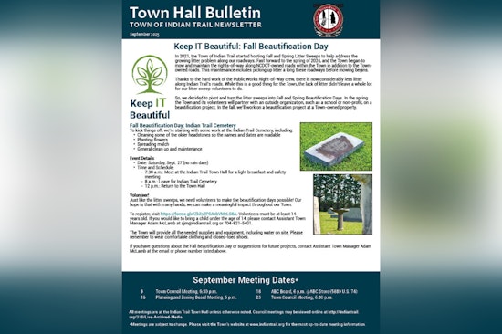 Indian Trail Invites Community Participation in Fall Beautification and Announces Hazardous Waste Collection