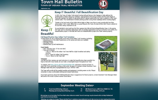 Indian Trail Invites Community Participation in Fall Beautification and Announces Hazardous Waste Collection