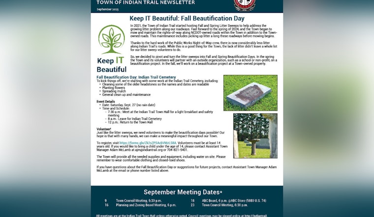 Indian Trail Invites Community Participation in Fall Beautification and Announces Hazardous Waste Collection