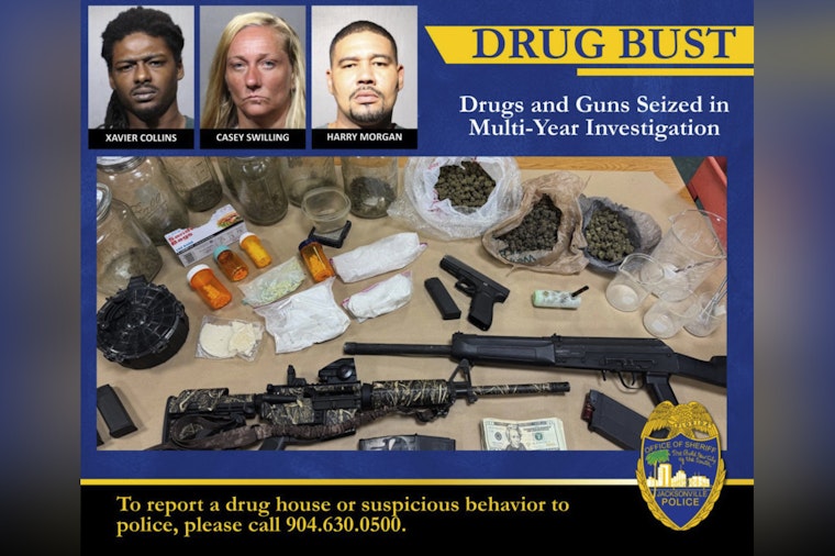 Jacksonville Sweep Leads to Major Drug Bust in Panama Park With Cocaine, Oxycodone, Firearms, and Three Arrests