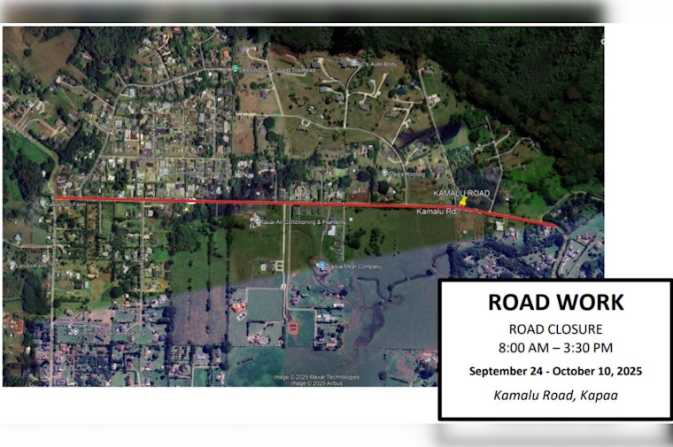 Kapa‘a Drivers Alert as Kamalu Road Lane Closures Scheduled September 24–October 10 for Resurfacing