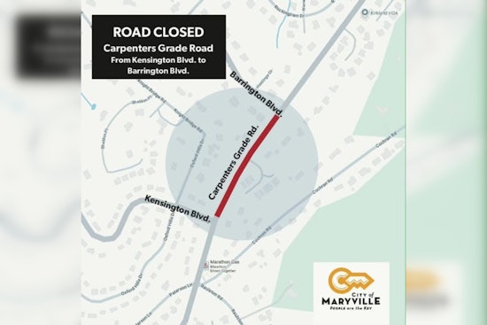 Maryville Road Closure on Carpenters Grade Road Due to Water Main Construction Today