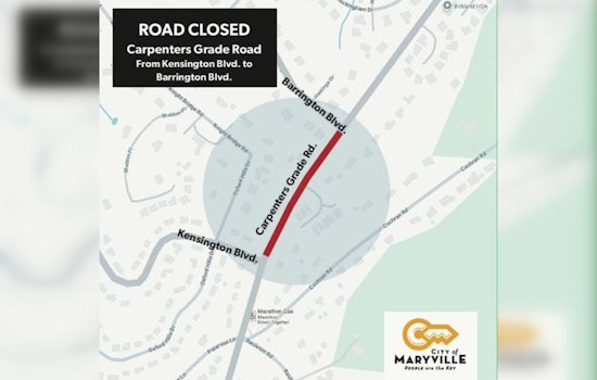 Maryville Road Closure on Carpenters Grade Road Due to Water Main Construction Today