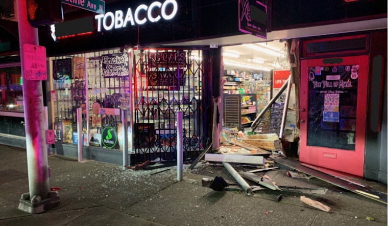 Masked Thieves Slam Stolen Vehicle Into Greenwood Smoke Shop for Smash-and-Grab Heist, Seattle Police Seek Suspects