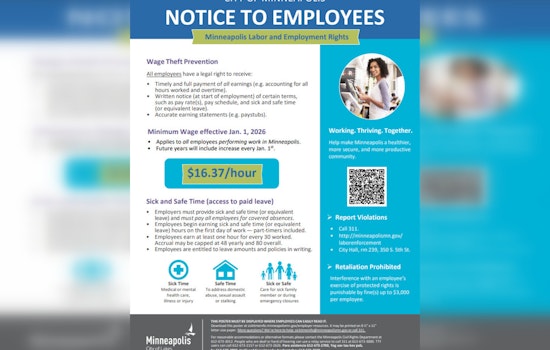 Minneapolis Set for Minimum Wage Hike to $16.37 in New Year to Address Cost of Living