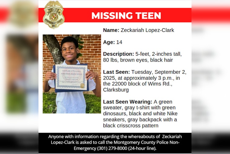 Montgomery County Police Seek Assistance in Search for Missing 14-Year-Old Zeckariah Lopez-Clark