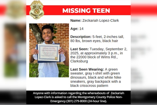 Montgomery County Police Seek Assistance in Search for Missing 14-Year-Old Zeckariah Lopez-Clark