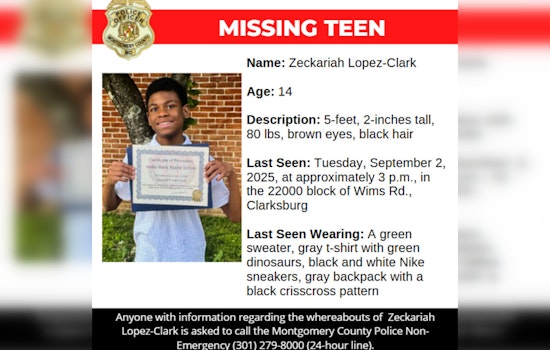 Montgomery County Police Seek Assistance in Search for Missing 14-Year-Old Zeckariah Lopez-Clark
