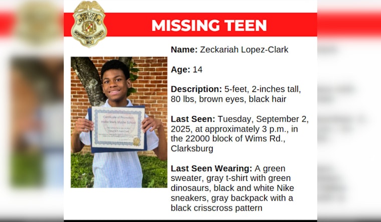 Montgomery County Police Seek Assistance in Search for Missing 14-Year-Old Zeckariah Lopez-Clark