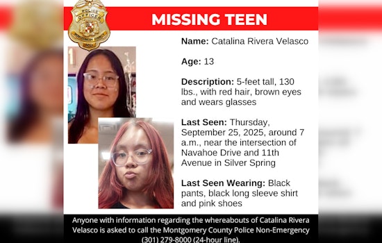 Montgomery County Police Seek Public's Help to Find Missing 13-Year-Old Catalina Rivera Velasco