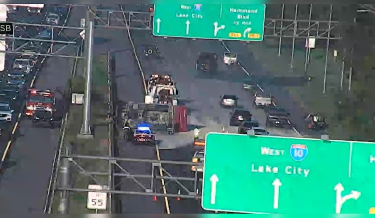 Overturned Dump Truck on I-10 Near I-295 Interchange Causes Major Traffic Delays in Jacksonville