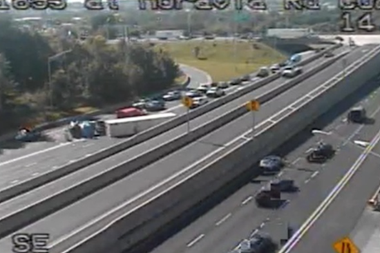 Overturned Tractor-Trailer Causes Major Delays on Northbound I-895 in Baltimore