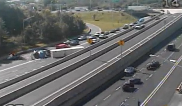 Overturned Tractor-Trailer Causes Major Delays on Northbound I-895 in