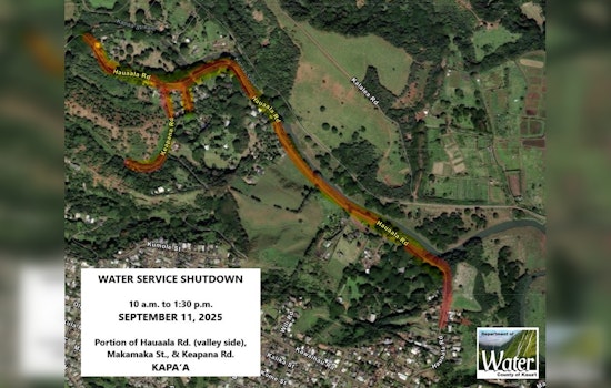 Planned Water Shutdown on Hauaala Road, Makamaka Street, and Keapana Road Set for September 11
