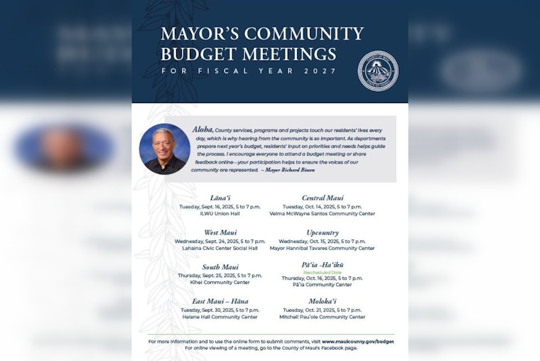 Rescheduled Pāʻia-Haʻikū Community Budget Meeting Set for October 16 at Pāʻia Community Center