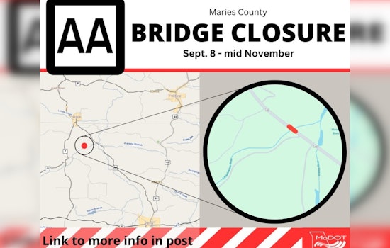 Route AA Closure in Maries County for Little Maries River Bridge Rehab, Detours Effective Sept. 8