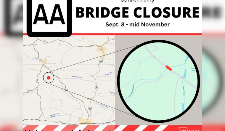 Route AA Closure in Maries County for Little Maries River Bridge Rehab, Detours Effective Sept. 8