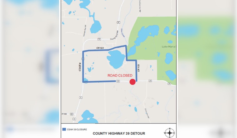 Section of County Highway 39 in Silver Creek Township Closed for Culvert Replacement Starting September 8