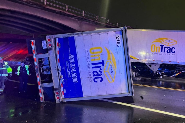 Semi Tractor-Trailer Crashes Off I-270 Bridge in Commerce City, Driver Injured but Stable