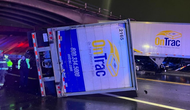 Semi Tractor-Trailer Crashes Off I-270 Bridge in Commerce City, Driver Injured but Stable