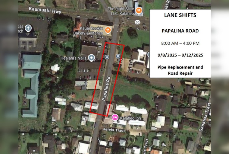 Traffic Alert as Lane Shifts Scheduled on Papalina Road Near Kaumuali‘i Highway Sept. 8-12