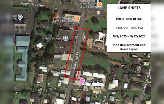 Traffic Alert as Lane Shifts Scheduled on Papalina Road Near Kaumuali‘i Highway Sept. 8-12