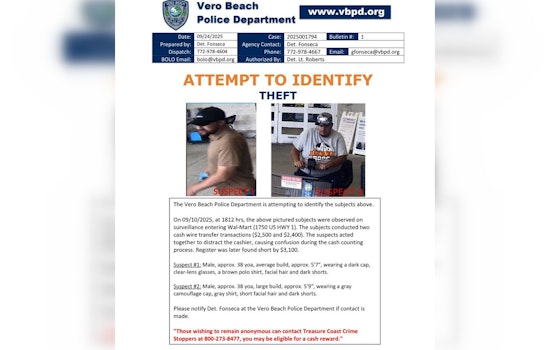 Vero Beach Police Seek Two Suspects in Walmart Wire Transfer Scam Resulting in $3,100 Loss