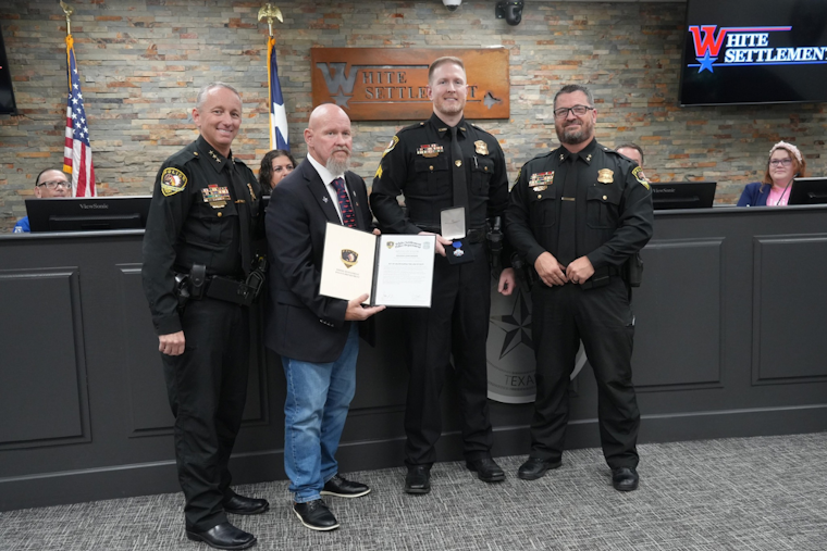 White Settlement Officer Sgt. John Banner Honored with Medal of Valor and City Council Comamendation for Bravery and Quick Action